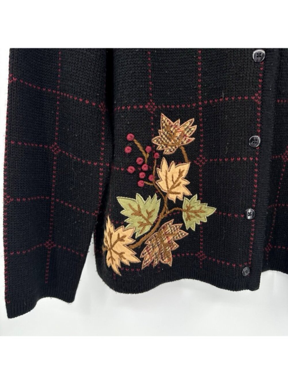vintage FALL AUTUMN CARDIGAN SWEATER leaves embroidered XL knit cozy boho - Picture 6 of 10